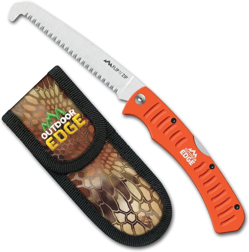 Outdoor Edge 4.5" Flip N' Zip Saw - Lightweight Folding Aluminum Handle Outdoor-Hunting Saw with 65Mn Spring Steel Blade and Triple Ground Teeth for Bone and Wood with Nylon Sheath - Image 1